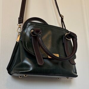 Structured Dark Green Leather Top-Handle Satchel with Detachable Strap